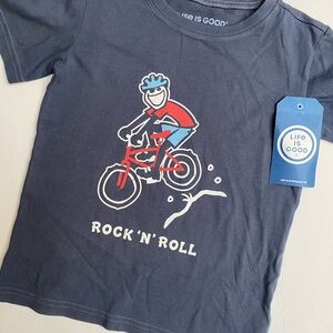 Life Is Good Navy Kids' Short-Sleeve 'Rock 'N' Roll' Bike Graphic Tee